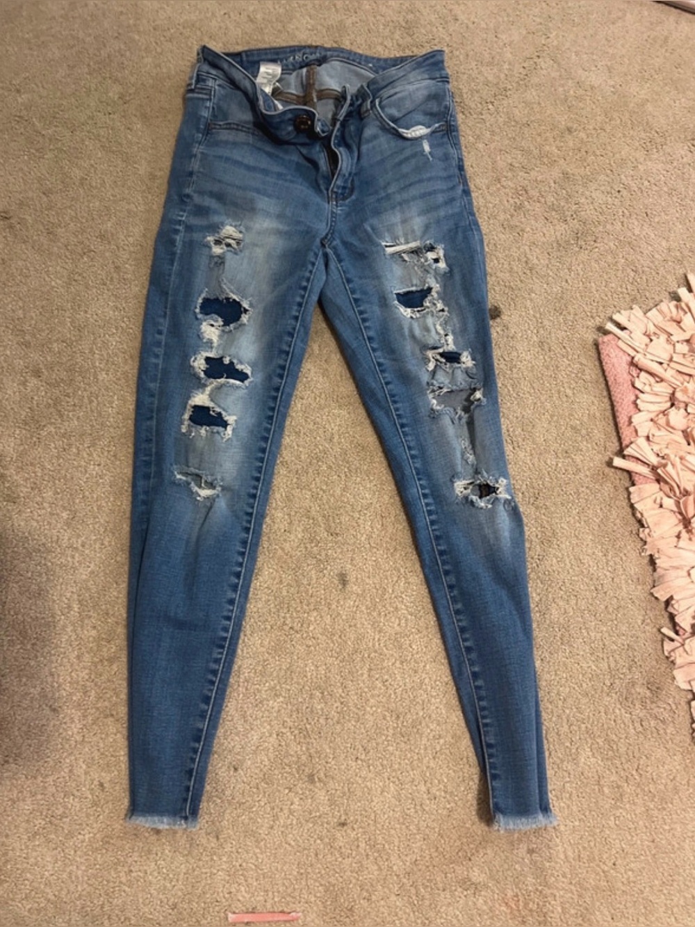 American Eagle Outfitters Distressed Skinny Jeans - Blue Wash